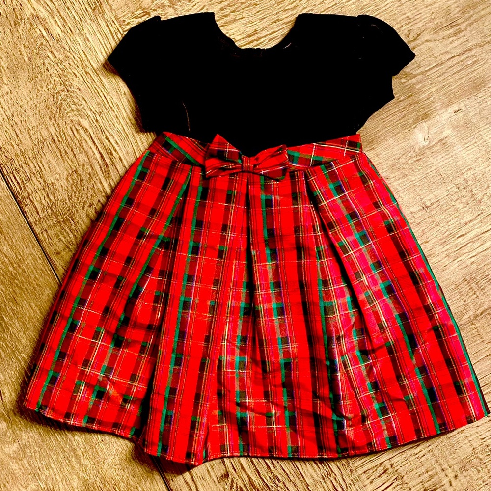 George Black Velvet Plaid Christmas Kids Dress